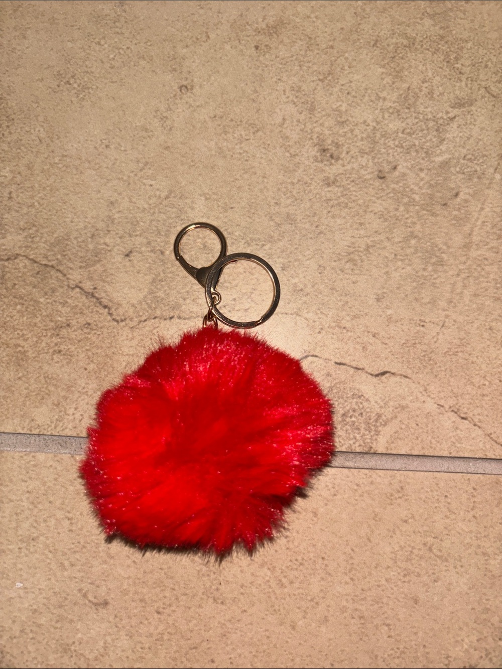 Red Faux Fur Pom Pom Keychain - Fashion Accessory
